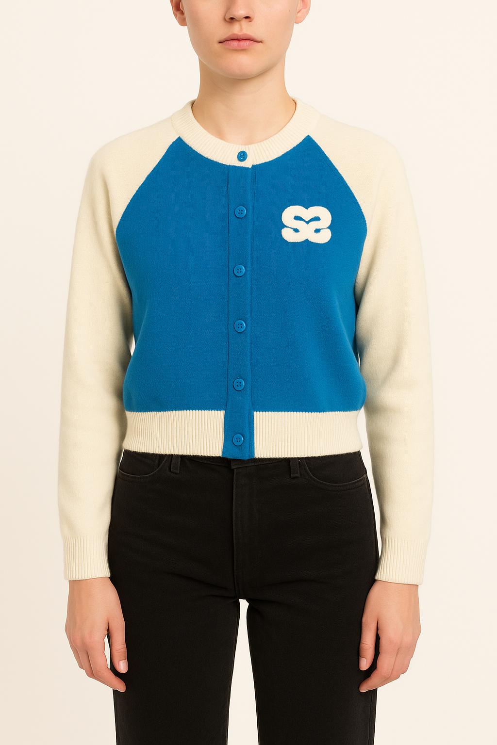 Cardigan Bleu et Écru - Taille M/38 de la marque Sandro | PARAD34620 - Vendu par Paradigme - Image 1
