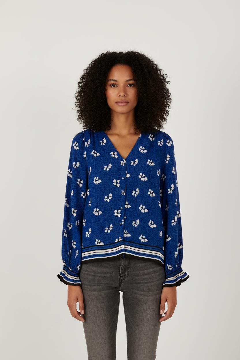 Blouse bleue à motifs - Taille S/36