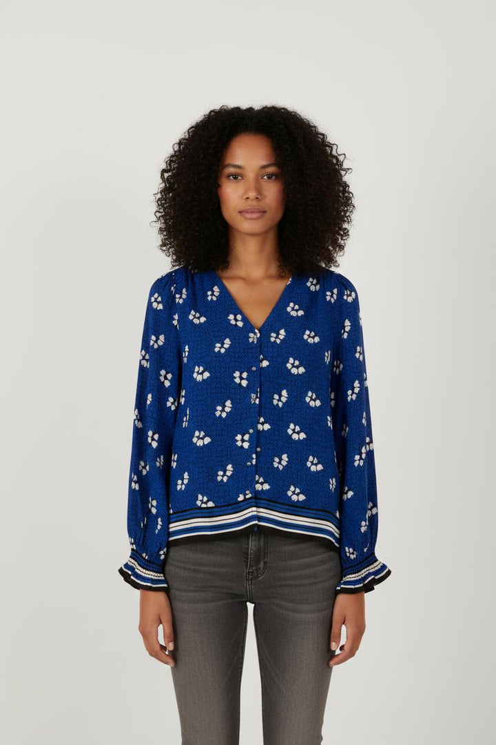 Blouse bleue à motifs - Taille S/36