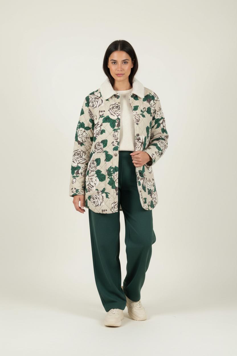 Veste Matelassée Beige et Vert - Taille L/40 de la marque Claudie Pierlot | PARAD35414 - Vendu par Paradigme - Image 1
