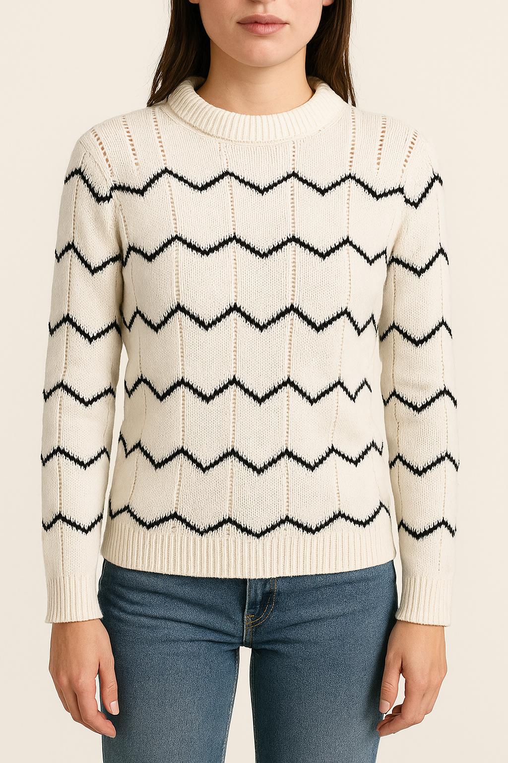 Pull Blanc et Noir - Taille S/36 de la marque One Step | PARAD35491 - Vendu par Paradigme - Image 1