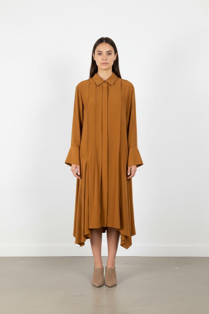 Robe jaune moutarde/marron - Taille S/36