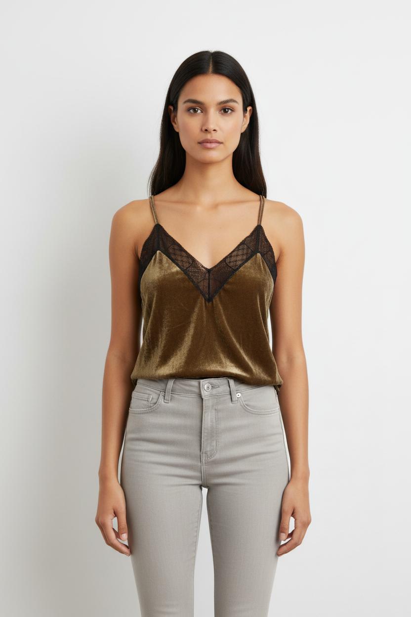 Top en velours marron/vert - Taille XS/34