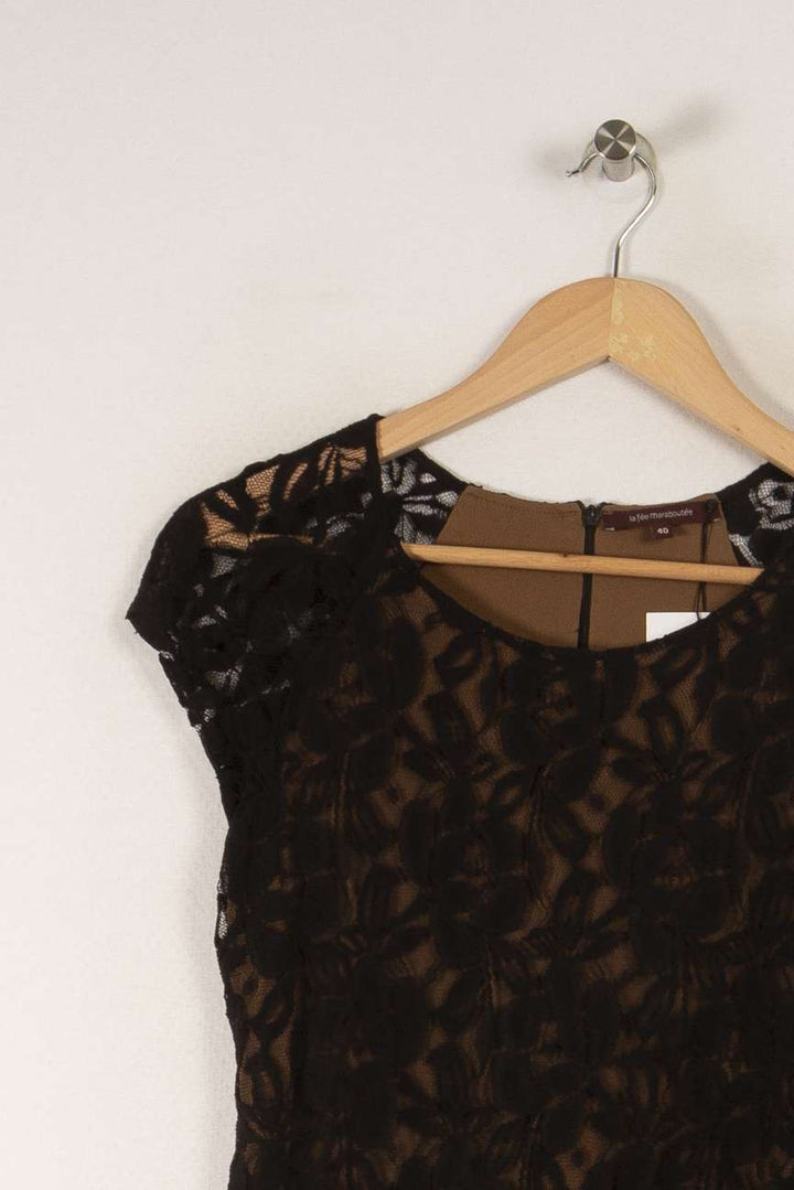 Robe noire et marron en dentelle - Taille L/40 de la marque La Fée Maraboutée | PARAD35650 - Vendu par Paradigme - Image 2