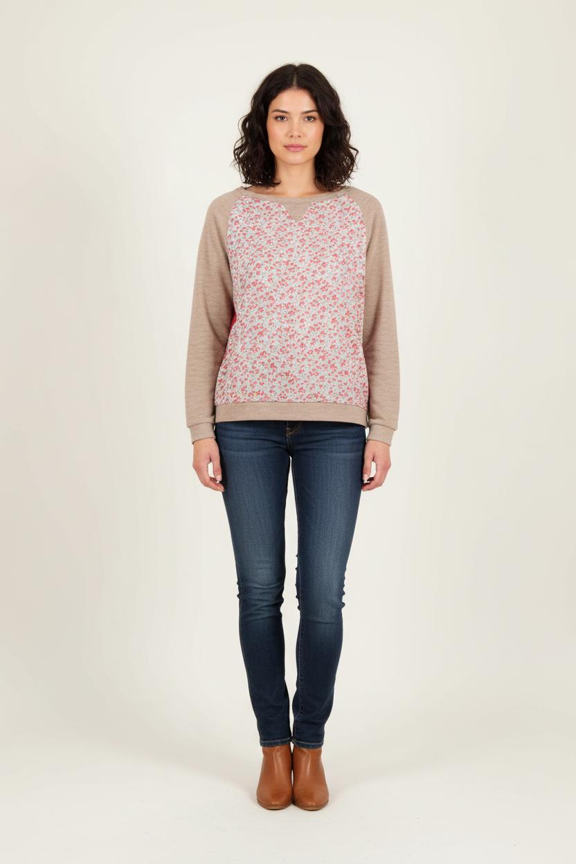 Sweat Beige et Fleuris - Taille S/36 de la marque La Fée Maraboutée | PARAD35671 - Vendu par Paradigme - Image 1