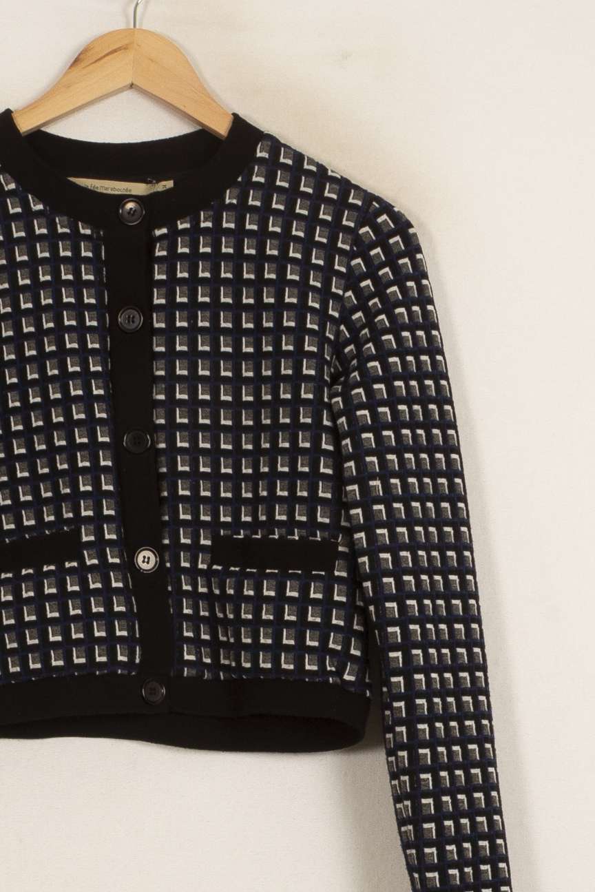 Cardigan Noir et Blanc - Taille XS/34 de la marque La Fée Maraboutée | PARAD35697 - Vendu par Paradigme - Image 3