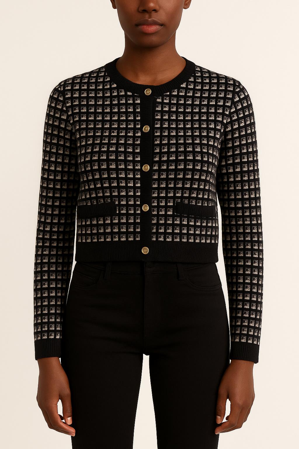 Cardigan Noir et Blanc - Taille XS/34 de la marque La Fée Maraboutée | PARAD35697 - Vendu par Paradigme - Image 1