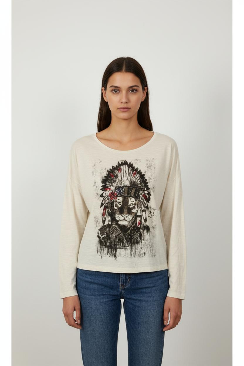 T-shirt manches longues blanc avec détails - Taille M/38