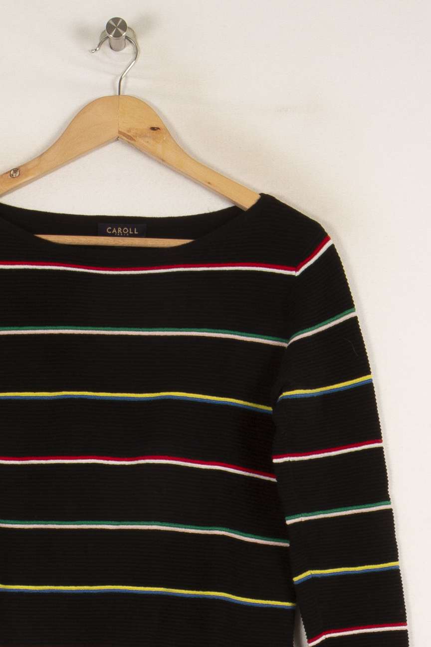 Pull noir rayé - Taille XS/34 de la marque Caroll | PARAD36578 - Vendu par Paradigme - Image 2