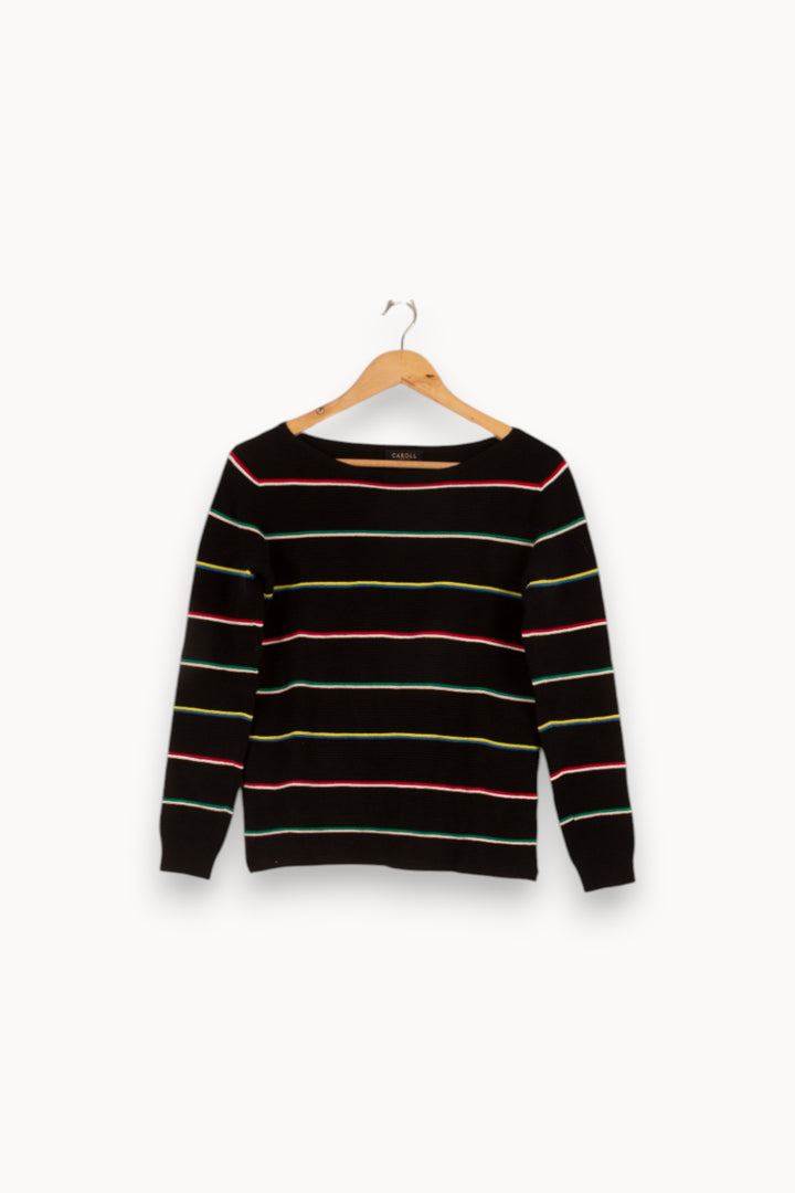 Pull noir rayé - Taille XS/34 de la marque Caroll | PARAD36578 - Vendu par Paradigme - Image 1