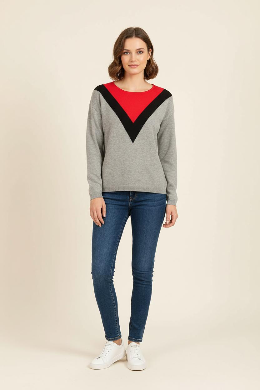Pull Gris Rouge et Noir - Taille S/36 de la marque Sud express | PARAD37352 - Vendu par Paradigme - Image 1