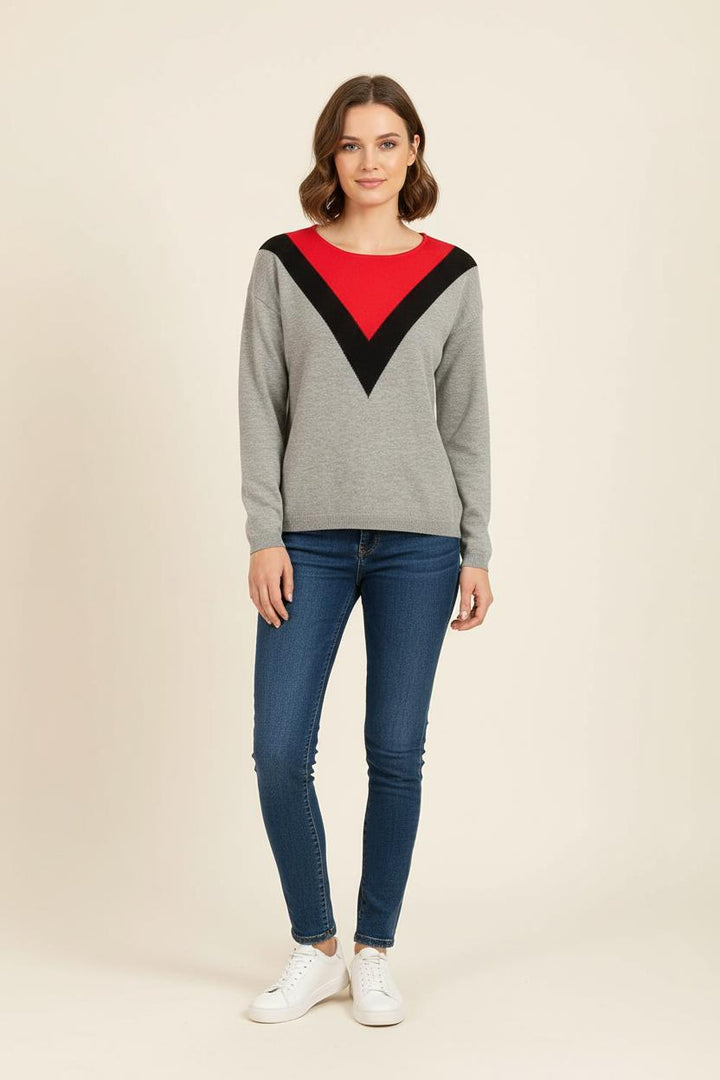 Pull Gris Rouge et Noir - Taille S/36 de la marque Sud express | PARAD37352 - Vendu par Paradigme - Image 1
