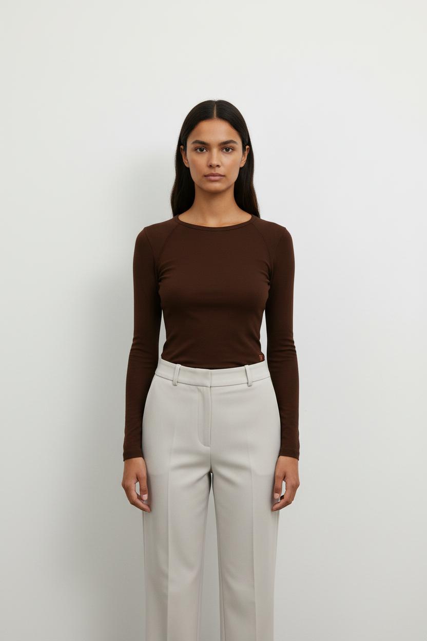 T-shirt Manches Longues Marron - Taille S/36