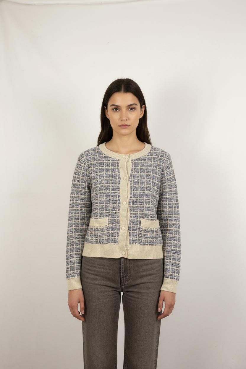 Cardigan Bleu et Beige - Taille M/38