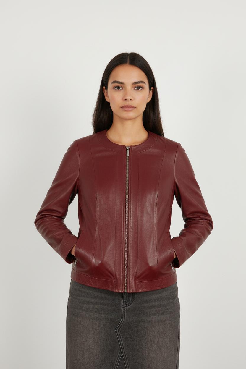 Veste en cuir bordeaux - Taille S/36