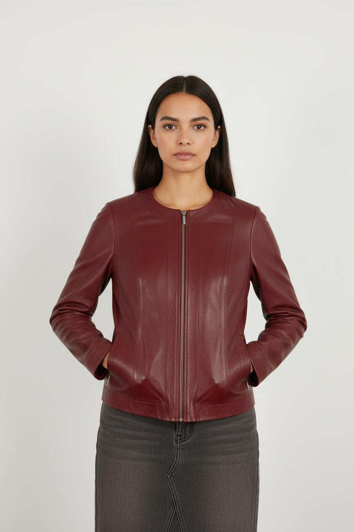 Veste en cuir bordeaux - Taille S/36