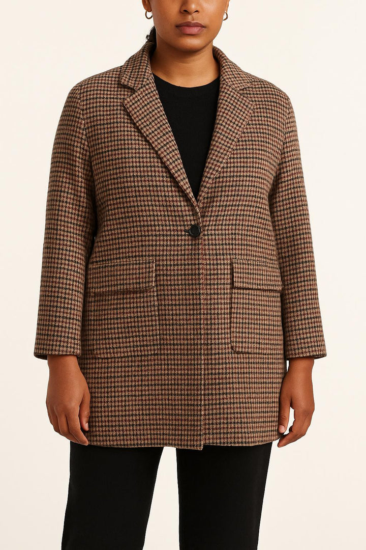 Manteau Pied-de-poule Marron et Beige - Taille L/40 de la marque Caroll | PARAD37819 - Vendu par Paradigme - Image 1
