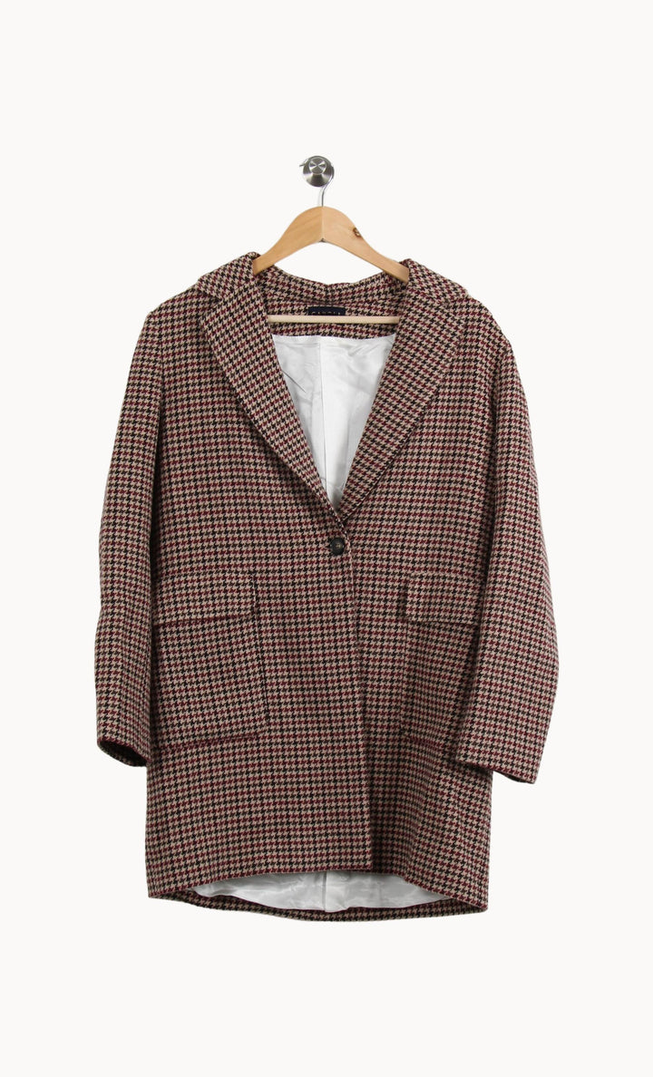 Manteau Pied-de-poule Marron et Beige - Taille L/40 de la marque Caroll | PARAD37819 - Vendu par Paradigme - Image 2
