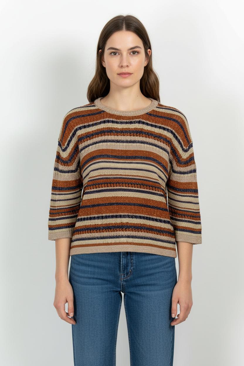 Pull Rayé Marron et Beige - Taille S/36 de la marque Gerard Darel | PARAD38019 - Vendu par Paradigme - Image 1