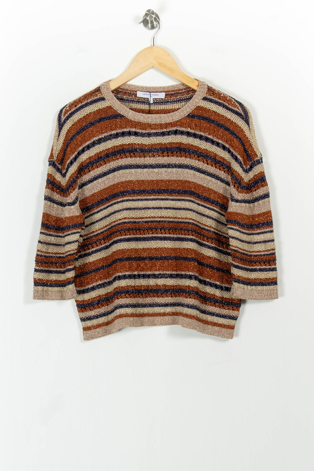 Pull Rayé Marron et Beige - Taille S/36 de la marque Gerard Darel | PARAD38019 - Vendu par Paradigme - Image 2