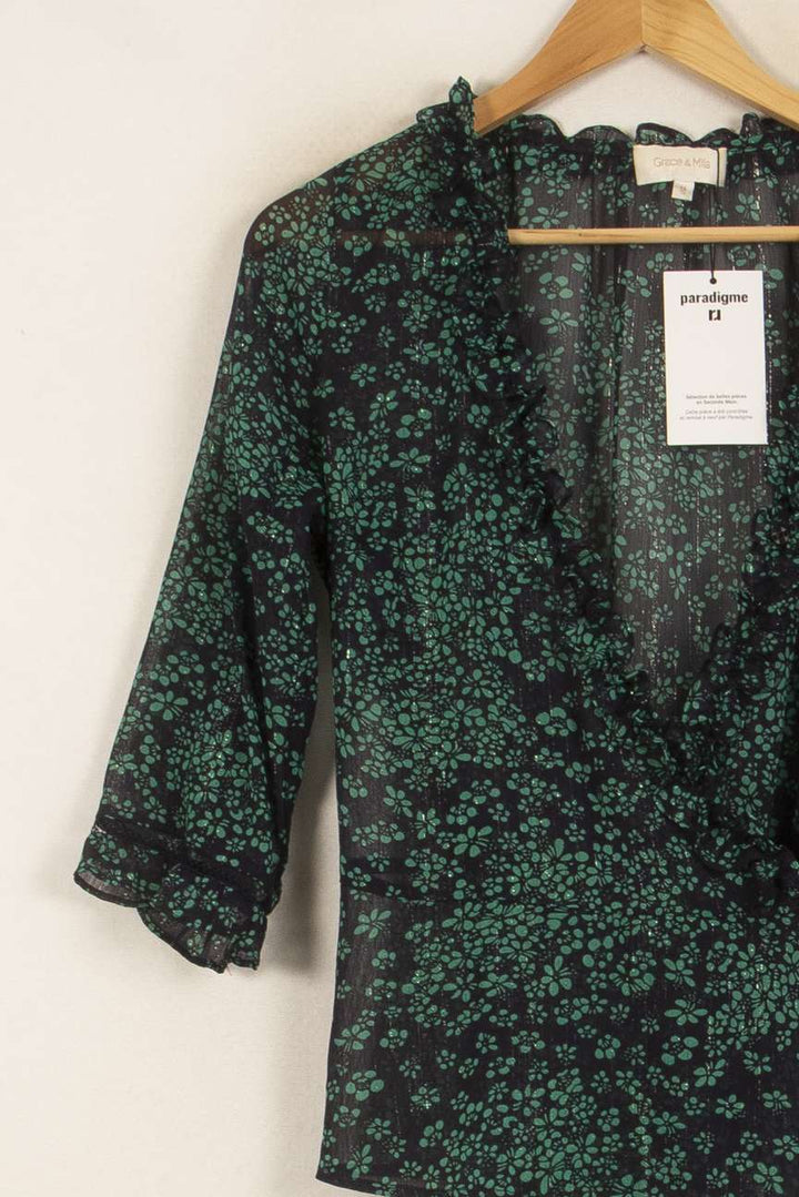 Blouse Verte et Noire - Taille M/38 de la marque Grace & Mila | PARAD38057 - Vendu par Paradigme - Image 3