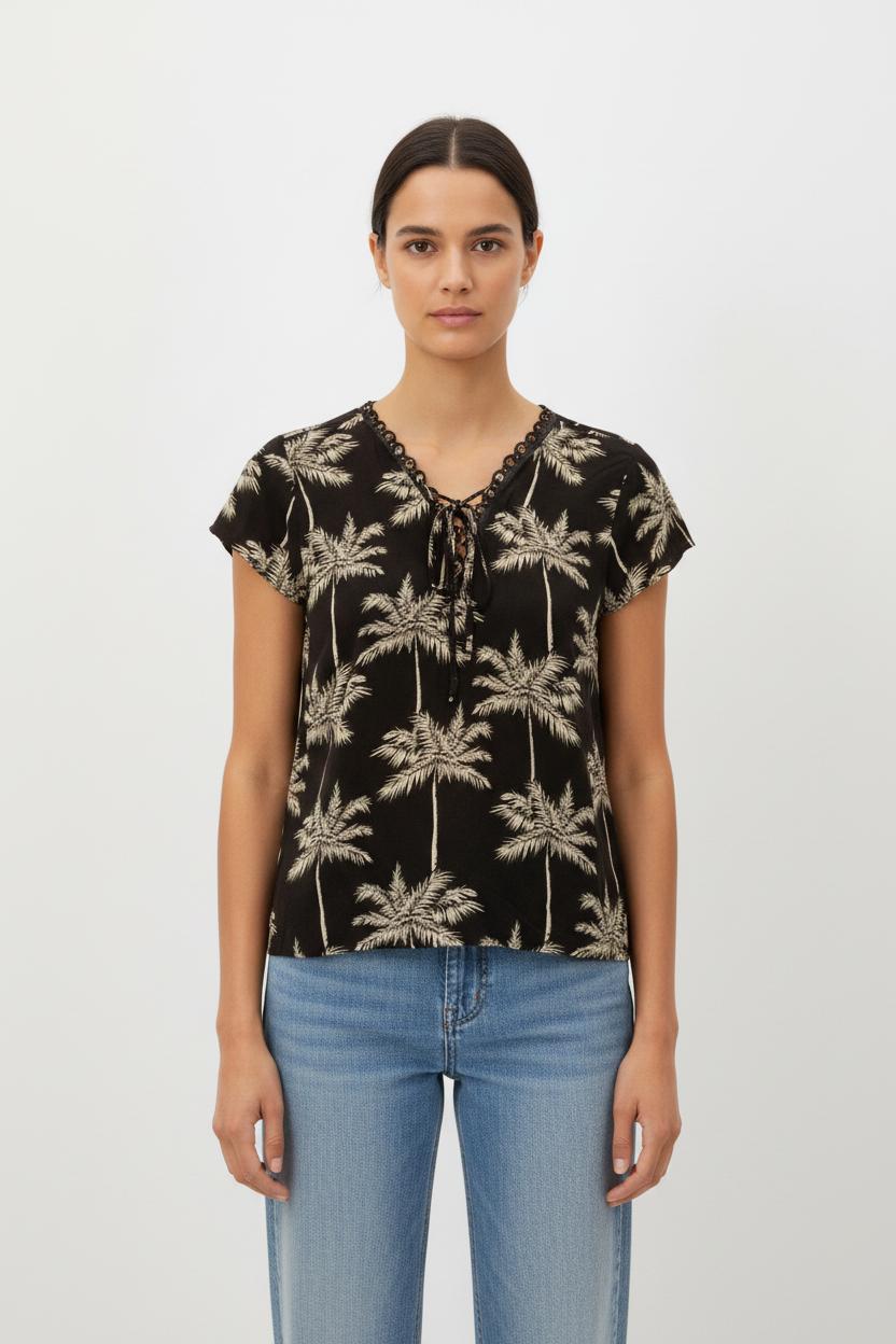Blouse Noire et Beige - Taille S/36