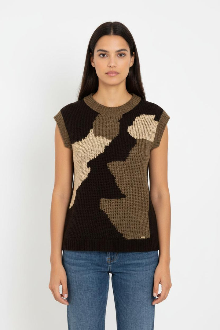 Débardeur Tricot Vert et Beige - Taille S/36