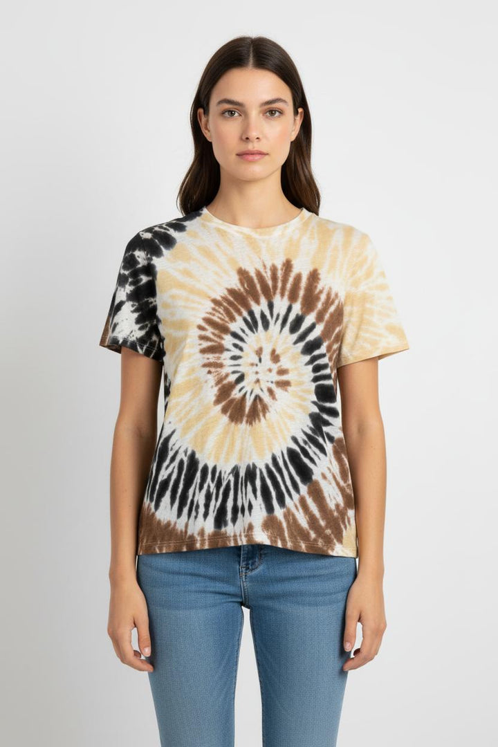 Tee-shirt Tie and Dye Noir Marron et Beige - Taille L/40 de la marque Kujten | PARAD38218 - Vendu par Paradigme - Image 1