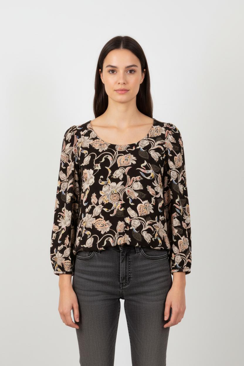 Blouse Noire et Beige - Taille S/36