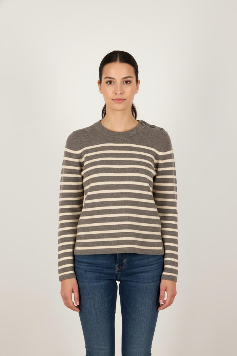 Pull Rayé Gris et Beige - Taille S/36