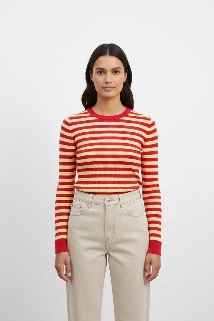 Pull rose et jaune rayé - Taille S/36