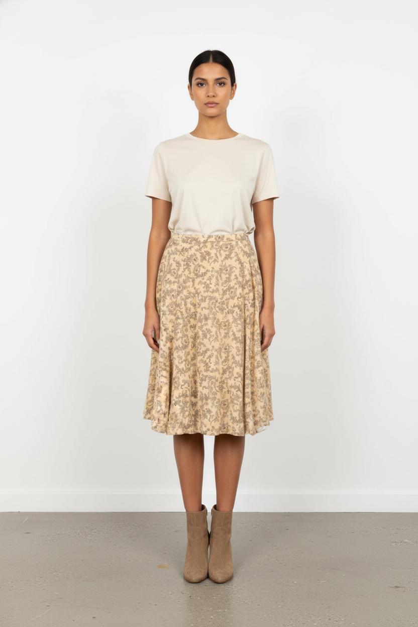 Jupe Longue Beige et Marron - Taille M/38