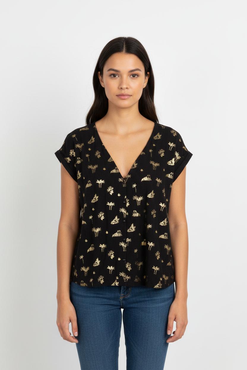 Blouse Noire et Dorée - Taille L/40