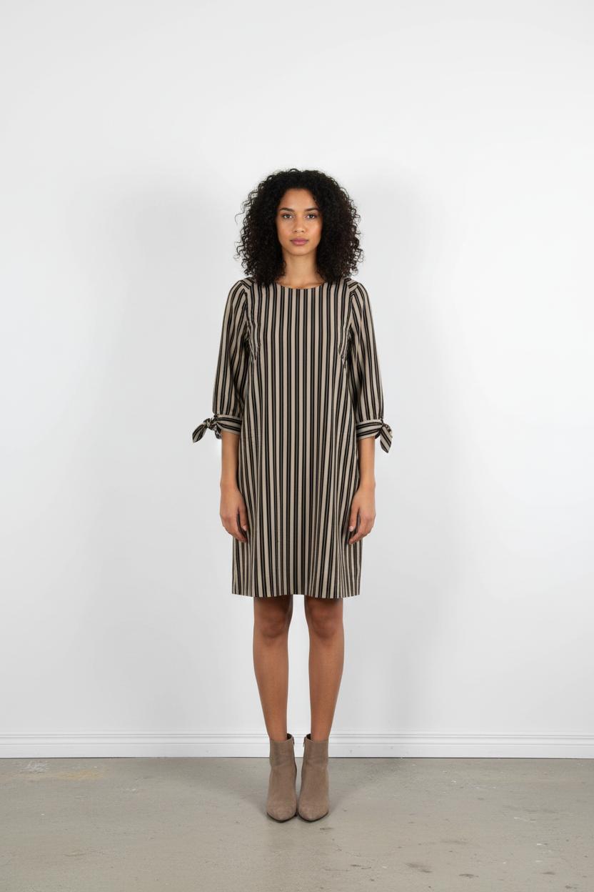 Robe Droite Rayée Noire et Beige - Taille S/36