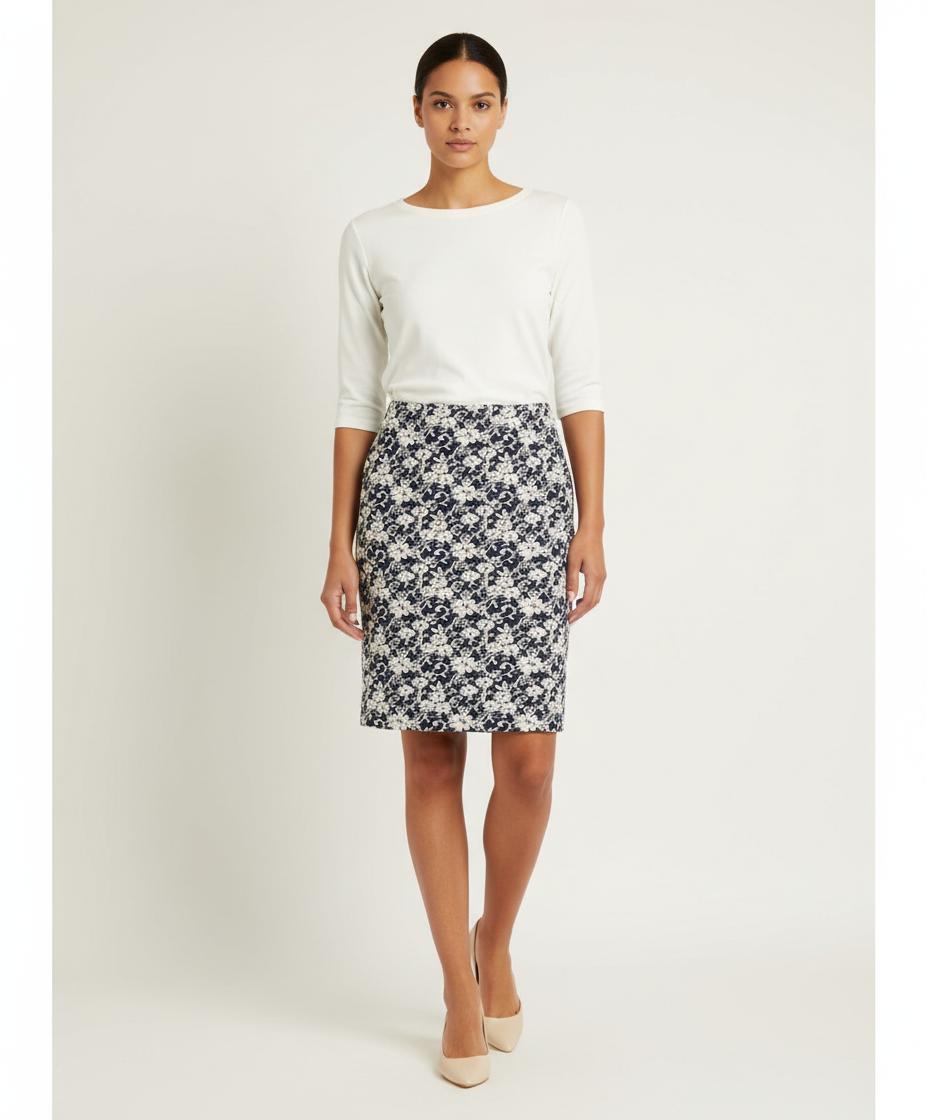 Jupe Courte Bleu Marine et Écru - Taille S/36