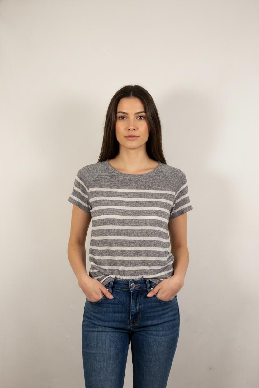 T-shirt Gris et Blanc - Taille M/38
