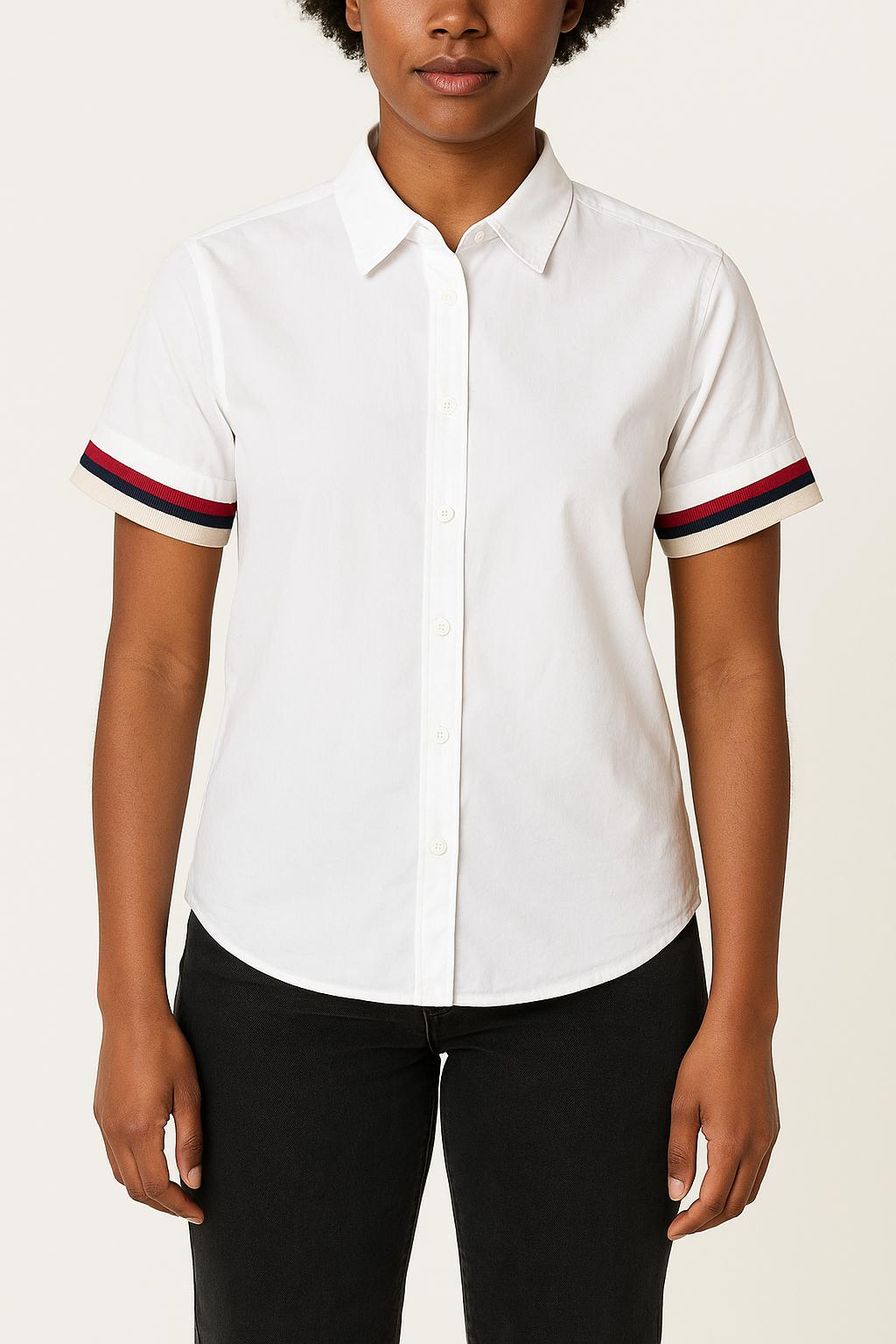 Chemise Manches Courtes Blanche et Beige - Taille M/38 de la marque Sandro | PARAD39750 - Vendu par Paradigme - Image 1