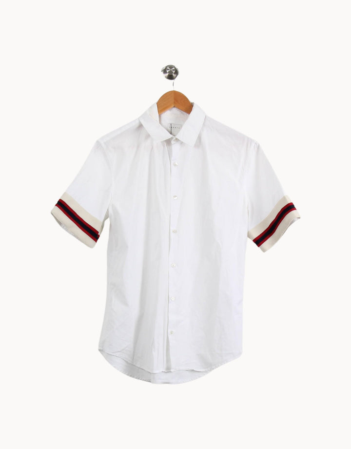 Chemise Manches Courtes Blanche et Beige - Taille M/38 de la marque Sandro | PARAD39750 - Vendu par Paradigme - Image 2