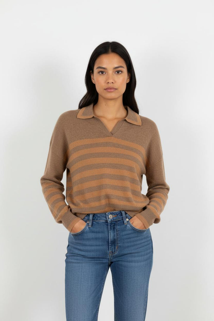 Pull/polo marron rayé - Taille S/36