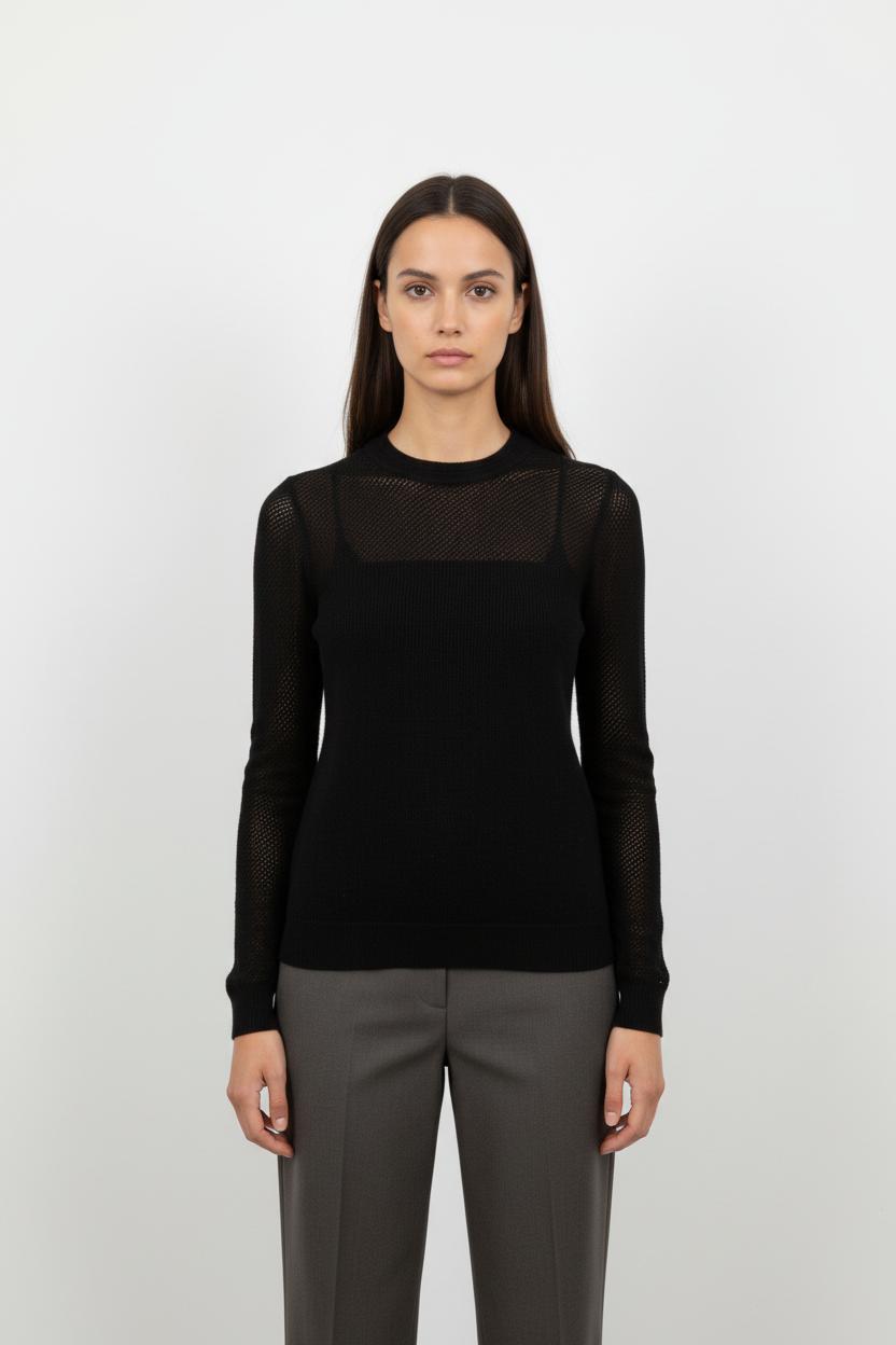 Pull noir à manches en résille - Taille S/36