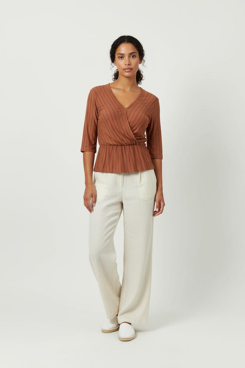 Top marron rayé - Taille S/36 de la marque Maison 123 | PARAD40338 - Vendu par Paradigme - Image 1