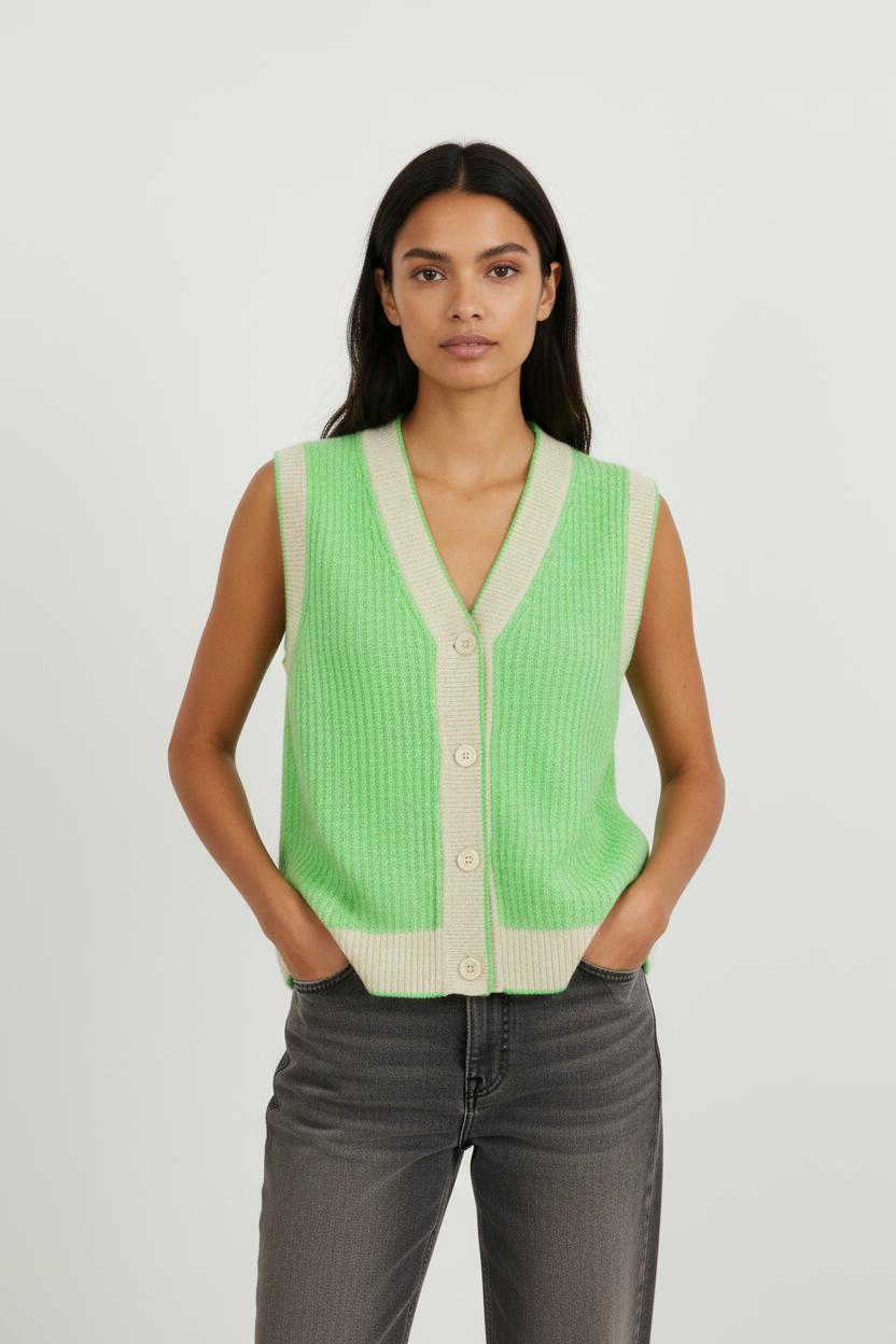 Cardigan en cachemire vert et gris - Taille S/36