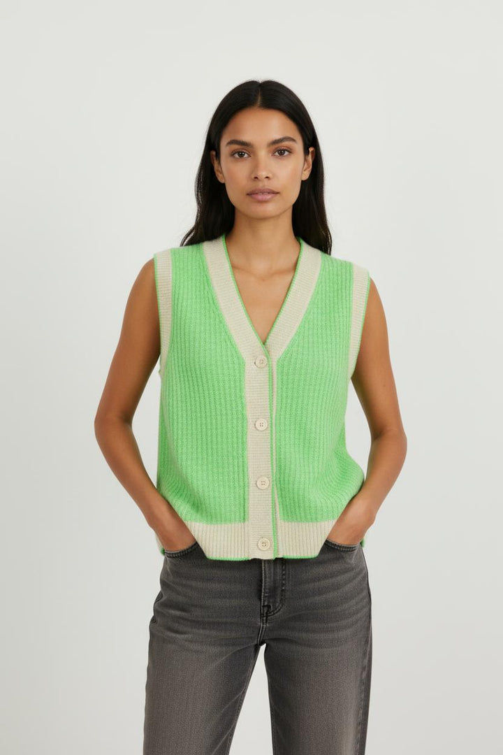 Cardigan en cachemire vert et gris - Taille S/36