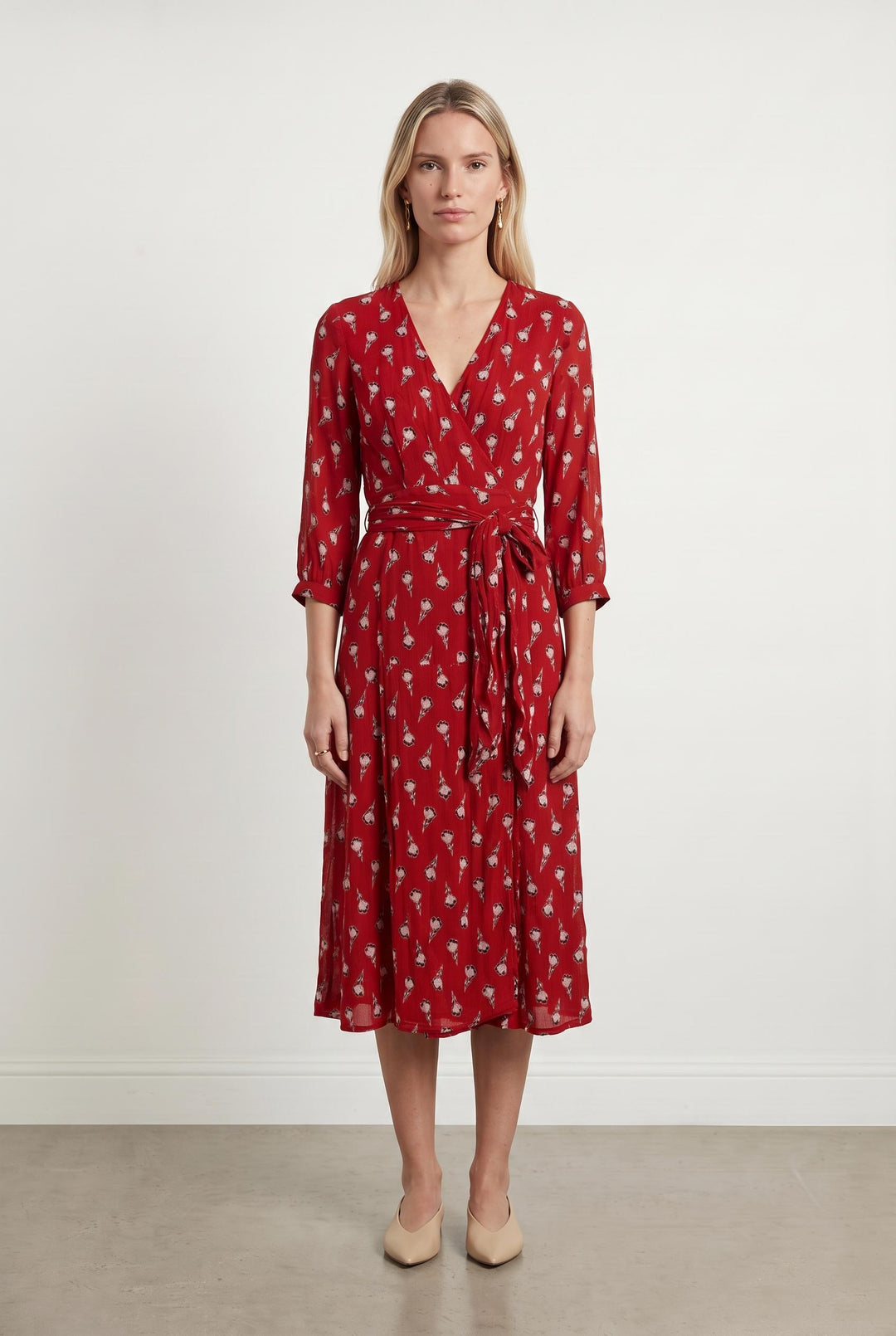 Robe midi rouge à motif - Taille XS/34 de la marque ba&sh | PARAD40799 - Vendu par Paradigme - Image 1