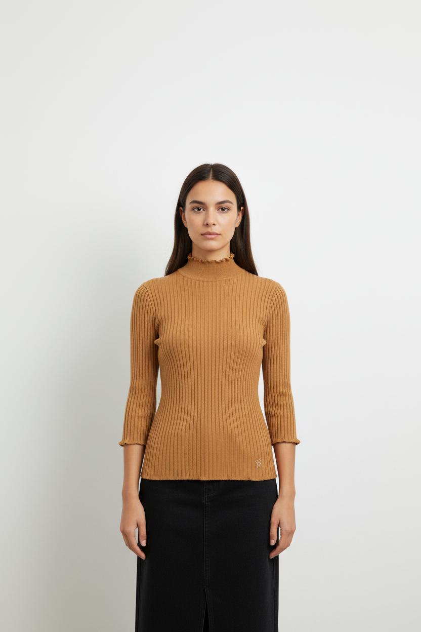 Pull côtelé beige - Taille XS/34