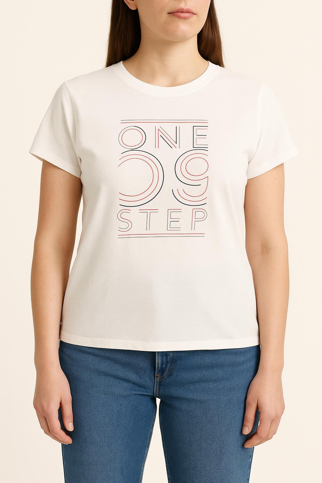 T-shirt blanc à motifs - Taille XL/42 de la marque One Step | PARAD40956 - Vendu par Paradigme - Image 1
