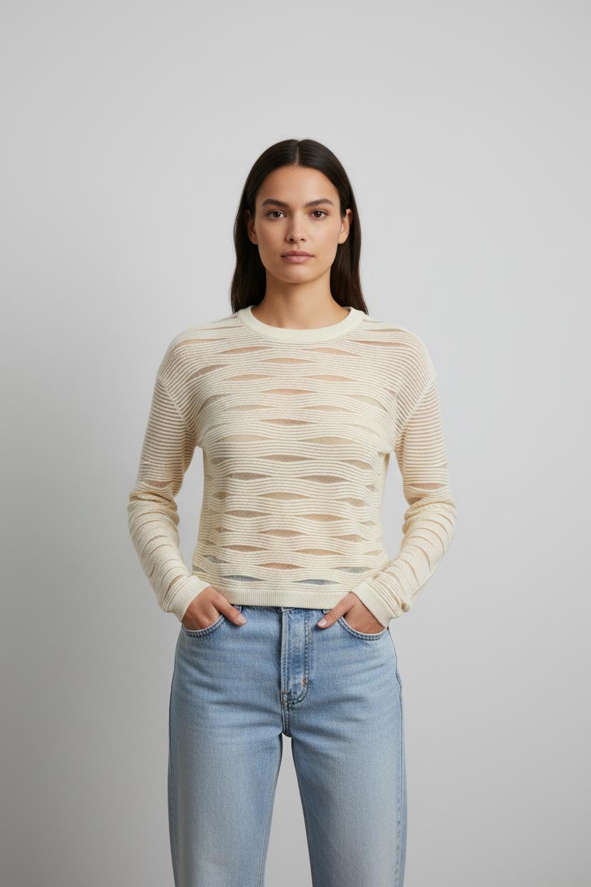 Pull beige rayé - Taille XS/34