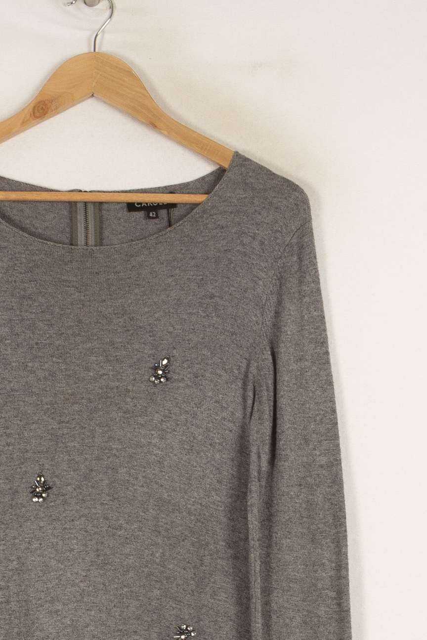 Robe-pull grise avec bijoux - Taille XL/42 de la marque Caroll | PARAD41071 - Vendu par Paradigme - Image 2