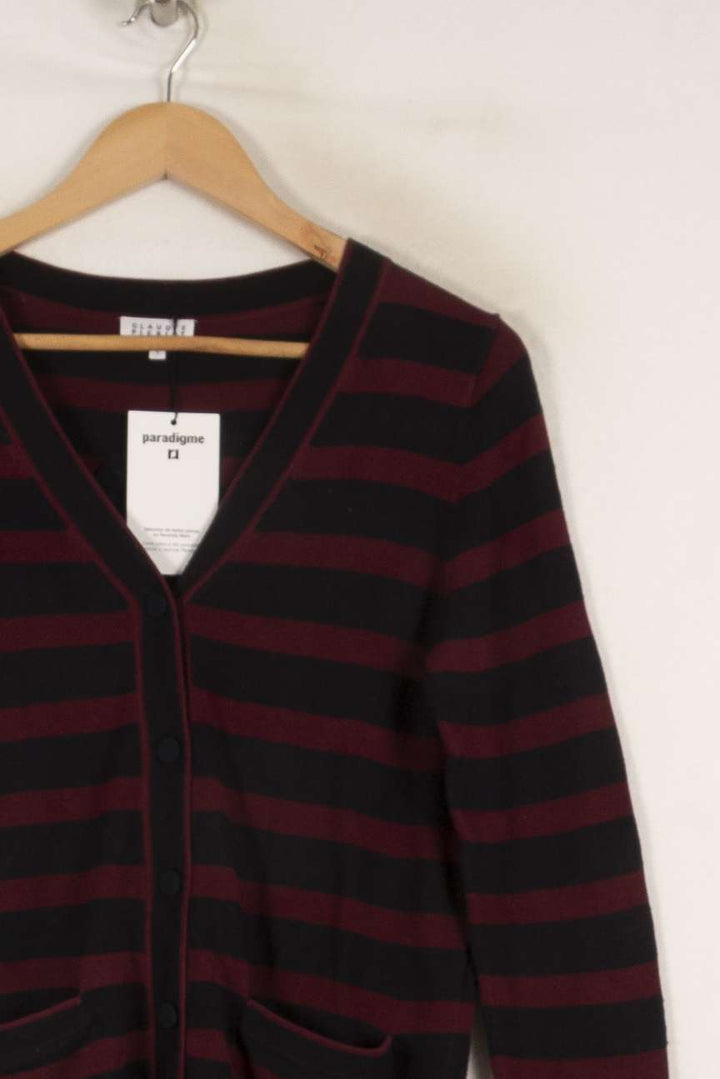 Cardigan rayé bordeaux et noir - Taille S/36 de la marque Claudie Pierlot | PARAD41165 - Vendu par Paradigme - Image 2