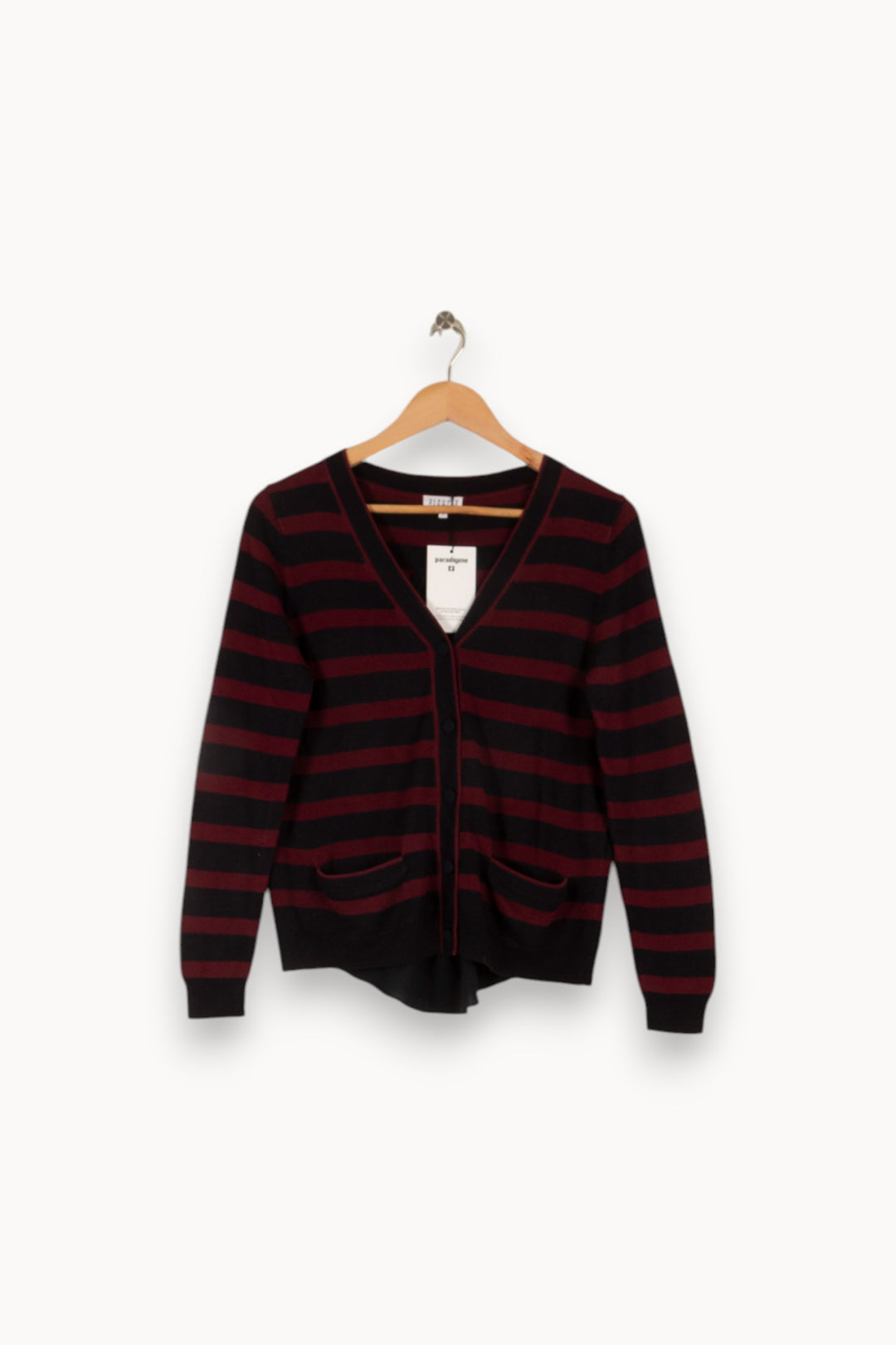 Cardigan rayé bordeaux et noir - Taille S/36 de la marque Claudie Pierlot | PARAD41165 - Vendu par Paradigme - Image 1
